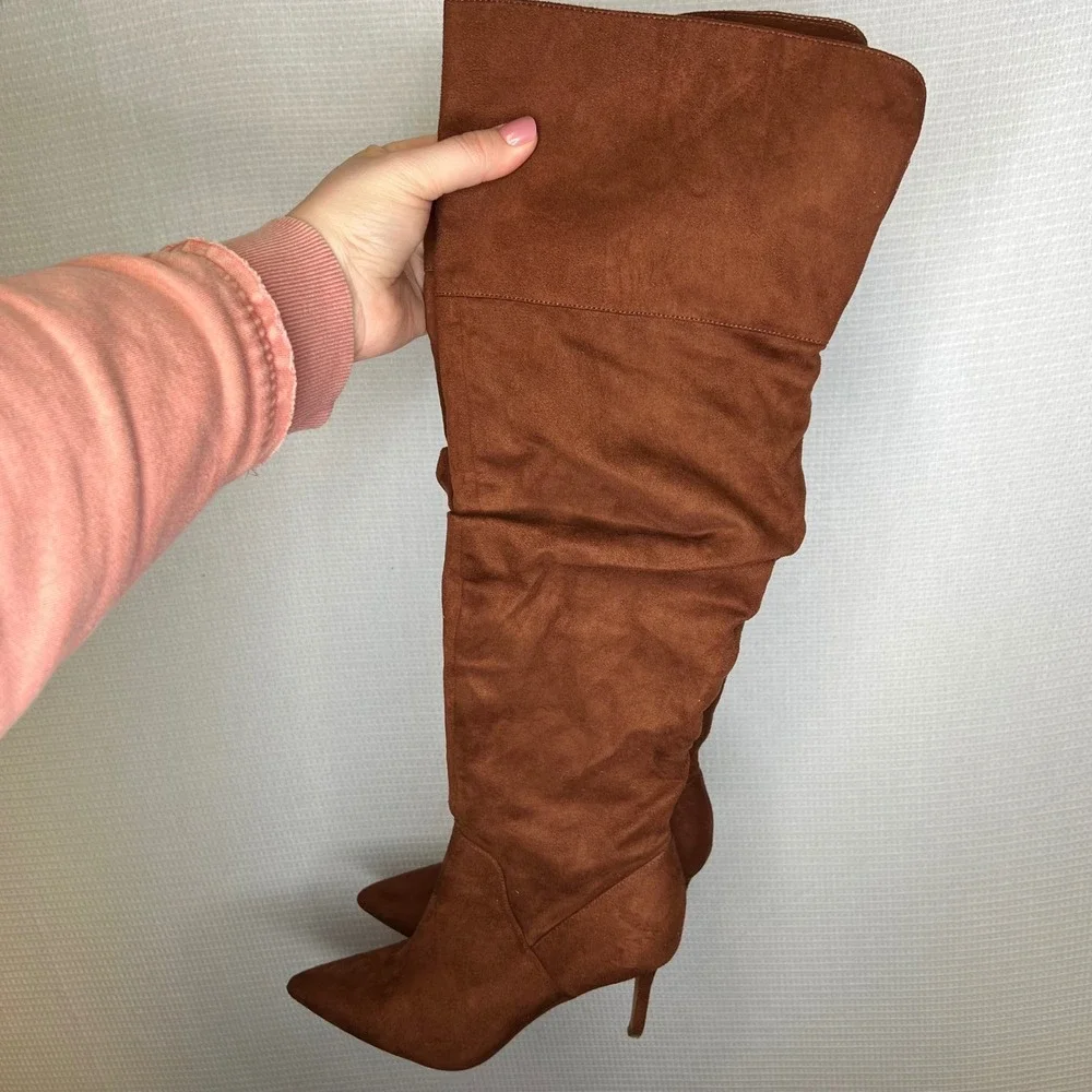 Jessica Simpson Anitah Cognac Brown Faux Suede Over The‎ Knee Boots 7.5 M